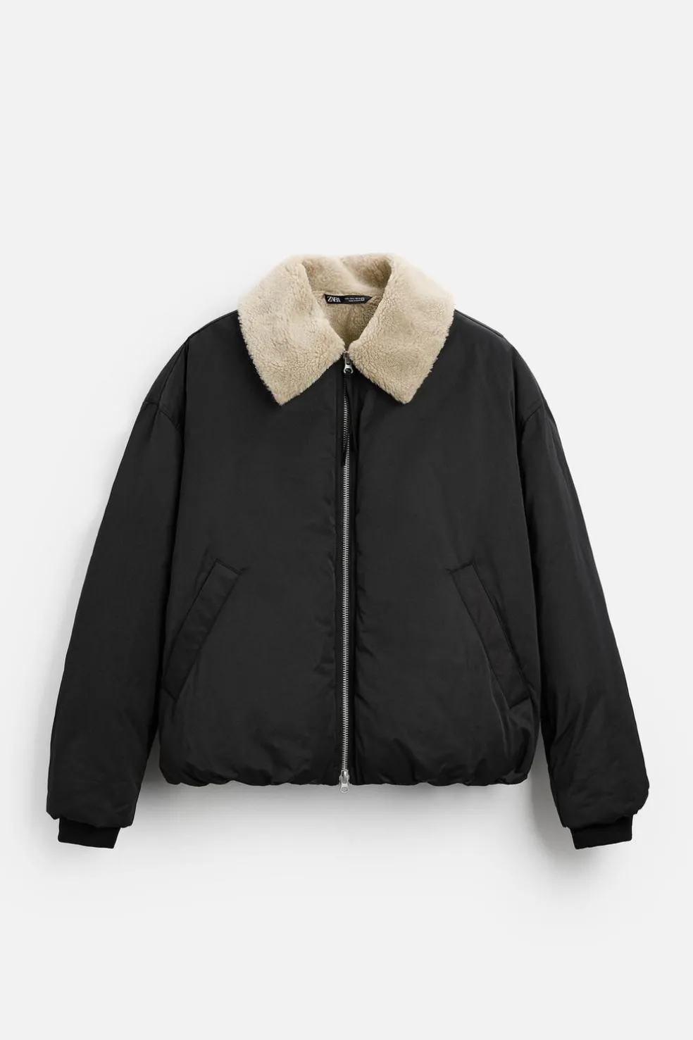 ZARA Vestuário De Inverno|Blusões^BLUSÃO COM GOLA COMBINADA Preto