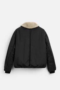 ZARA Vestuário De Inverno|Blusões^BLUSÃO COM GOLA COMBINADA Preto