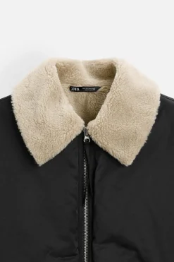 ZARA Vestuário De Inverno|Blusões^BLUSÃO COM GOLA COMBINADA Preto