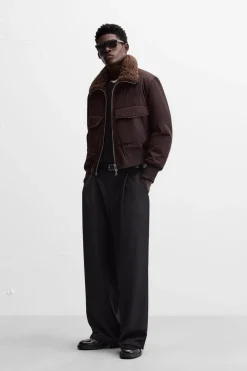 ZARA Vestuário De Inverno|Blusões^BLUSÃO COM GOLA COMBINADA Castanho-escuro