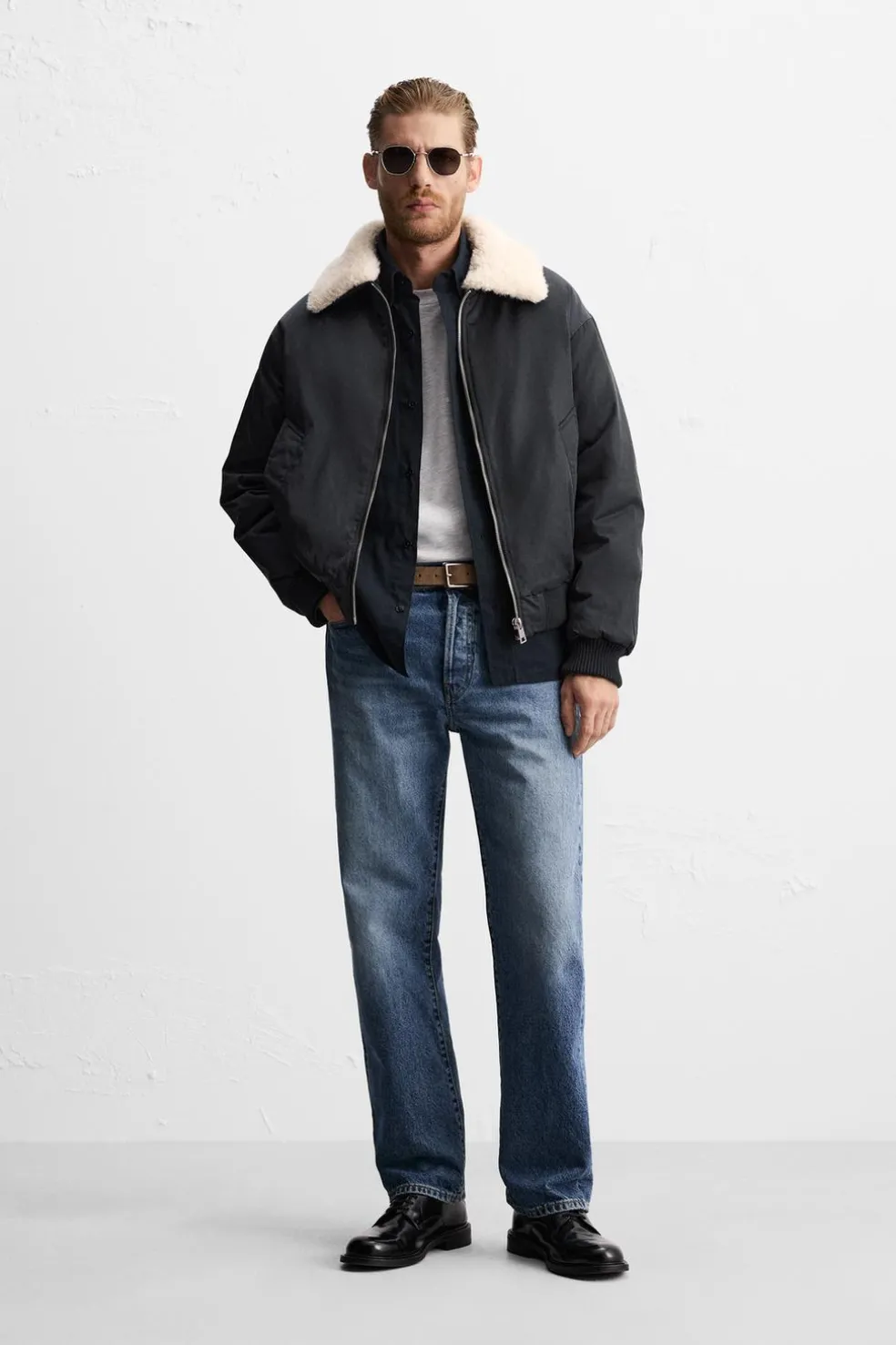 ZARA Vestuário De Inverno|Blusões^BLUSÃO COM GOLA COMBINADA Azul