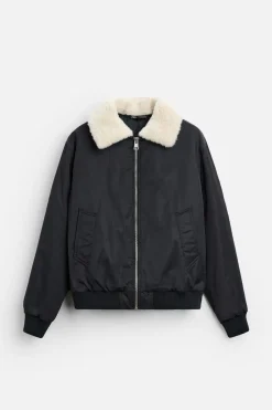ZARA Vestuário De Inverno|Blusões^BLUSÃO COM GOLA COMBINADA Azul