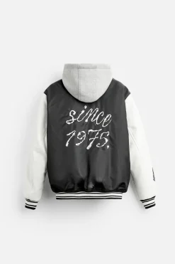 ZARA Vestuário De Inverno|Blusões^BLUSÃO COM REMENDOS E CAPUZ Preto