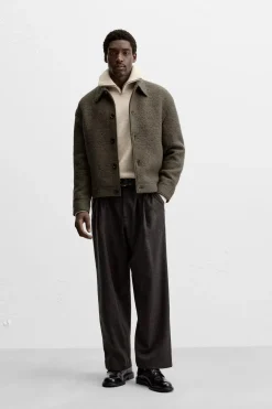 ZARA Vestuário De Inverno|Blusões^BLUSÃO COM TEXTURA BOUCLÉ Caqui-claro