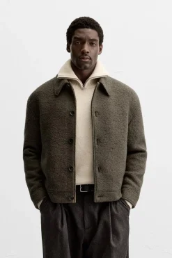 ZARA Vestuário De Inverno|Blusões^BLUSÃO COM TEXTURA BOUCLÉ Caqui-claro