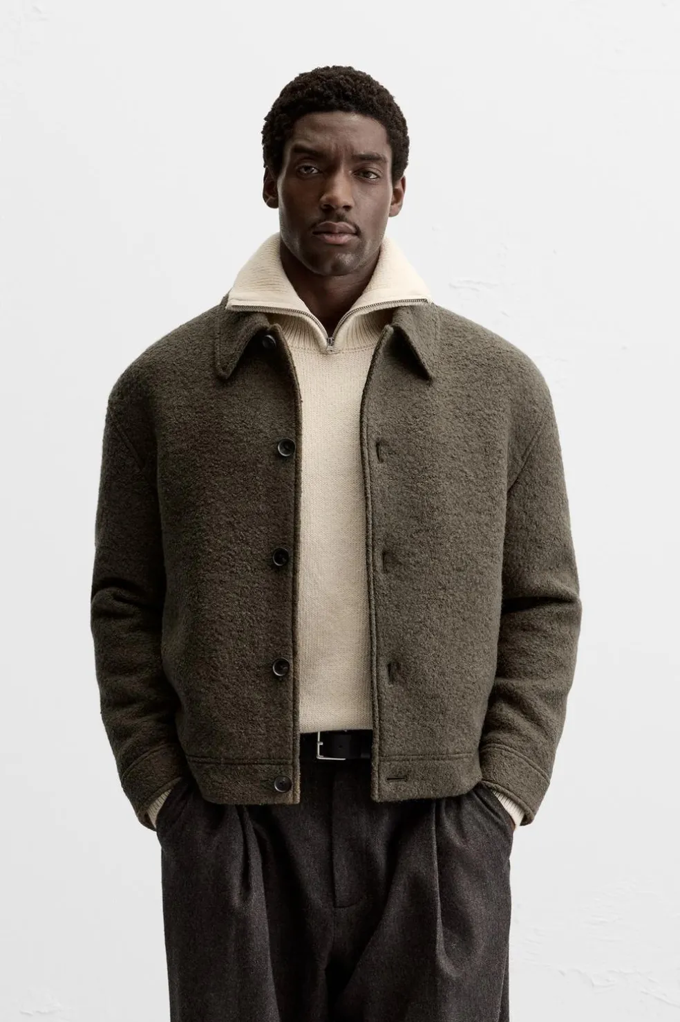 ZARA Vestuário De Inverno|Blusões^BLUSÃO COM TEXTURA BOUCLÉ Caqui-claro