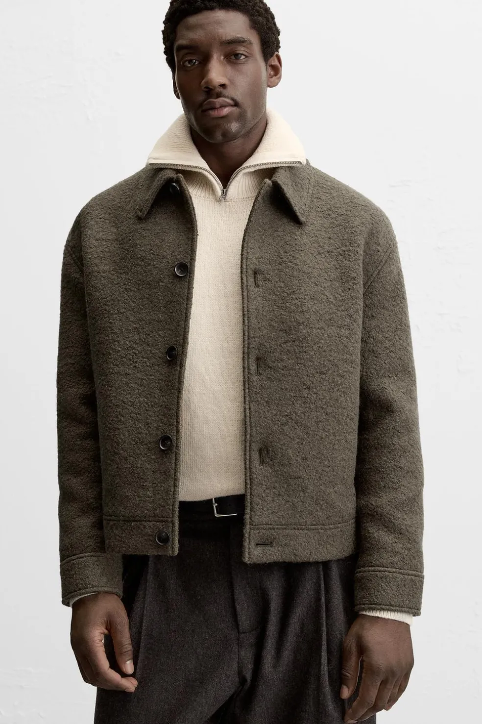 ZARA Vestuário De Inverno|Blusões^BLUSÃO COM TEXTURA BOUCLÉ Caqui-claro