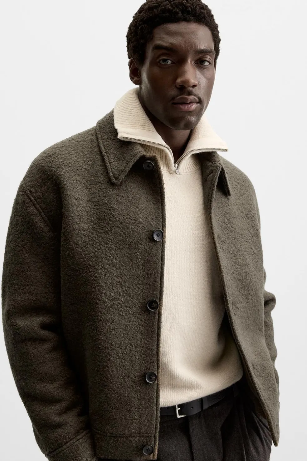 ZARA Vestuário De Inverno|Blusões^BLUSÃO COM TEXTURA BOUCLÉ Caqui-claro