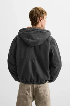 ZARA Vestuário De Inverno|Blusões^BLUSÃO COMBINADO CAPUZ Preto