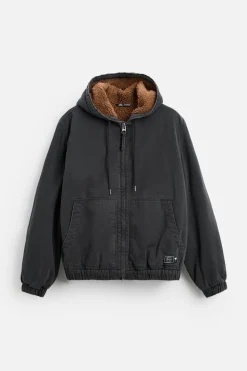 ZARA Vestuário De Inverno|Blusões^BLUSÃO COMBINADO CAPUZ Preto