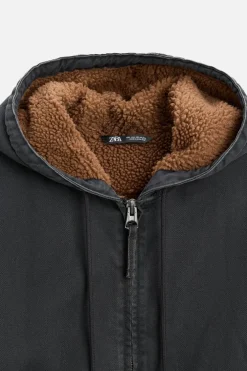 ZARA Vestuário De Inverno|Blusões^BLUSÃO COMBINADO CAPUZ Preto