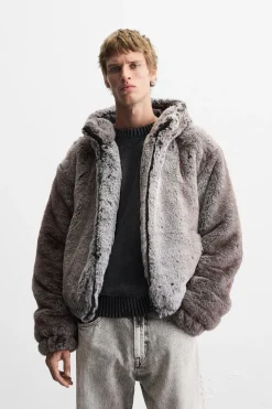 ZARA Vestuário De Inverno|Blusões^BLUSÃO CROPPED EFEITO DE PELO Bege / Verde