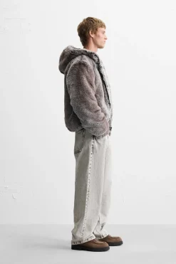 ZARA Vestuário De Inverno|Blusões^BLUSÃO CROPPED EFEITO DE PELO Bege / Verde