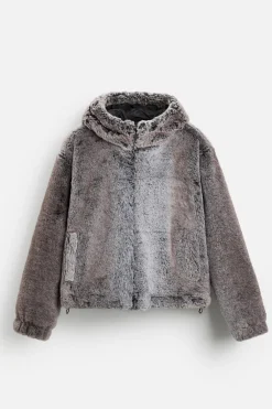 ZARA Vestuário De Inverno|Blusões^BLUSÃO CROPPED EFEITO DE PELO Bege / Verde
