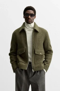 ZARA Vestuário De Inverno|Blusões^BLUSÃO DE LÃ COM TEXTURA BOUCLÉ Verde-vigoré