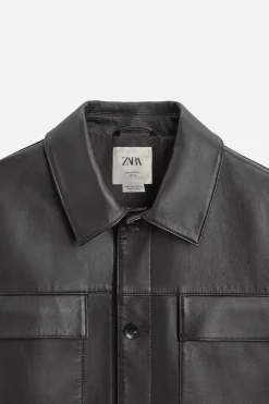 ZARA Blusões|Pele^BLUSÃO DE PELE COM BOLSOS Castanho
