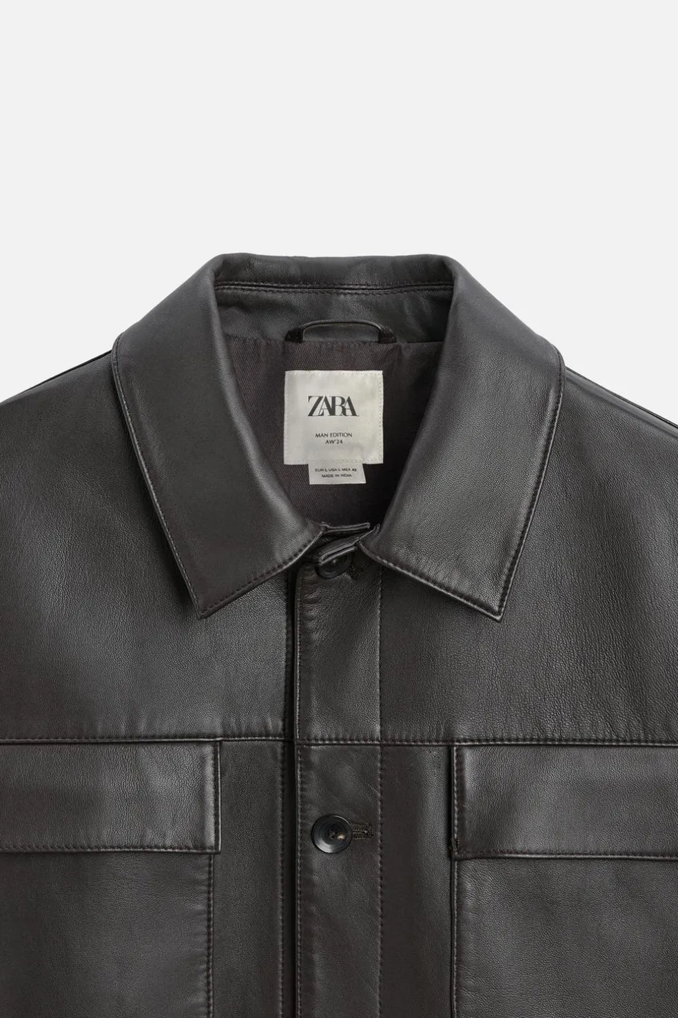 ZARA Blusões|Pele^BLUSÃO DE PELE COM BOLSOS Castanho
