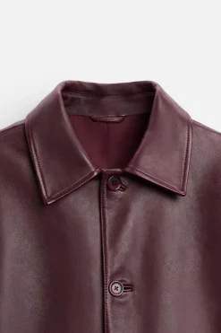 ZARA Blusões|Pele^BLUSÃO DE PELE COM EFEITO VINTAGE Borgonha