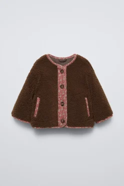 BLUSÃO DE PELO SINTÉTICO ENCARACOLADO COM FLORES-ZARA Cheap