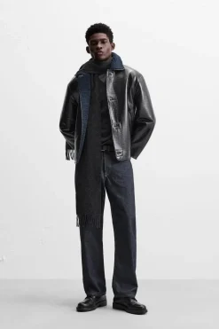 ZARA Vestuário De Inverno|Blusões^BLUSÃO DE POLIPELE BRILHANTE Azul-marinho-escuro