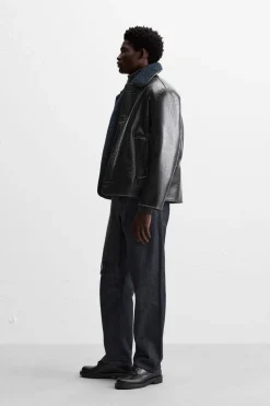 ZARA Vestuário De Inverno|Blusões^BLUSÃO DE POLIPELE BRILHANTE Azul-marinho-escuro