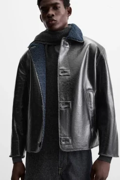 ZARA Vestuário De Inverno|Blusões^BLUSÃO DE POLIPELE BRILHANTE Azul-marinho-escuro