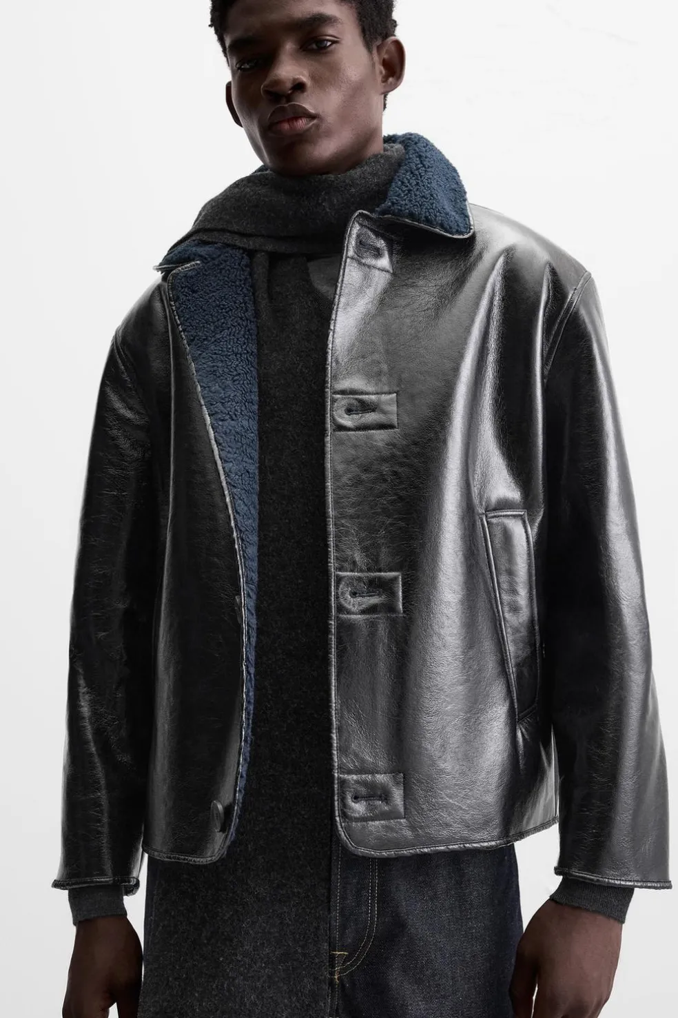 ZARA Vestuário De Inverno|Blusões^BLUSÃO DE POLIPELE BRILHANTE Azul-marinho-escuro