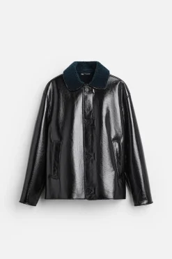 ZARA Vestuário De Inverno|Blusões^BLUSÃO DE POLIPELE BRILHANTE Azul-marinho-escuro