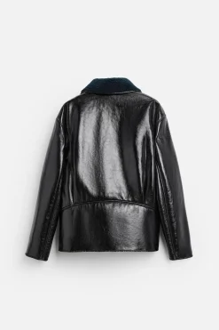 ZARA Vestuário De Inverno|Blusões^BLUSÃO DE POLIPELE BRILHANTE Azul-marinho-escuro