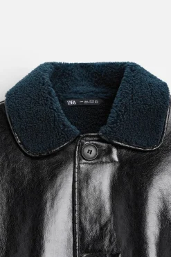 ZARA Vestuário De Inverno|Blusões^BLUSÃO DE POLIPELE BRILHANTE Azul-marinho-escuro