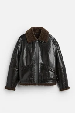 ZARA Vestuário De Inverno|Blusões^BLUSÃO DE POLIPELE DE DUPLA FACE Castanho