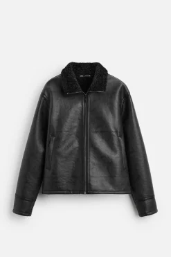 ZARA Vestuário De Inverno|Blusões^BLUSÃO DE POLIPELE DE DUPLA FACE Preto