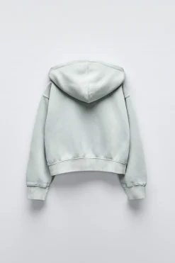 BLUSÃO LAVADO COM MENSAGEM DE CORTE CURTO-ZARA Best Sale