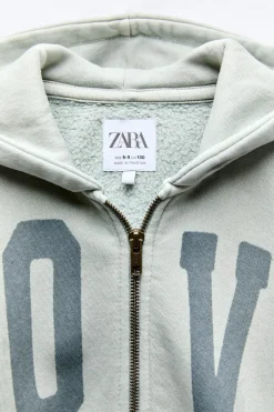 BLUSÃO LAVADO COM MENSAGEM DE CORTE CURTO-ZARA Best Sale