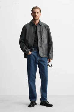 ZARA Blusões|Pele^BLUSÃO PELE BOLSOS Azul-marinho