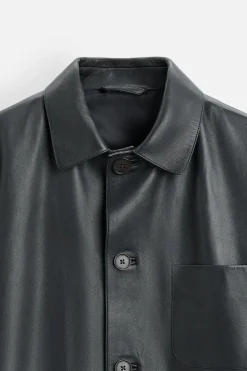 ZARA Blusões|Pele^BLUSÃO PELE BOLSOS Azul-marinho