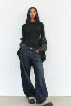 ZARA Winter Layersnew^BODY SUAVE ASSIMÉTRICO COM FRANZIDOS Preto