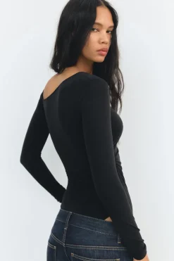 ZARA Winter Layersnew^BODY SUAVE ASSIMÉTRICO COM FRANZIDOS Preto