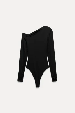 ZARA Winter Layersnew^BODY SUAVE ASSIMÉTRICO COM FRANZIDOS Preto