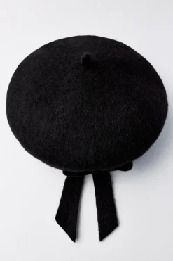 ZARA Acessórios / Bijuteria^BOINA DE LÃ COM LAÇO Preto