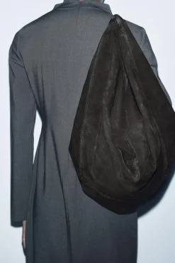 ZARA Malas^BOLSA SHOULDER BAG EM CAMURÇA Cinzento