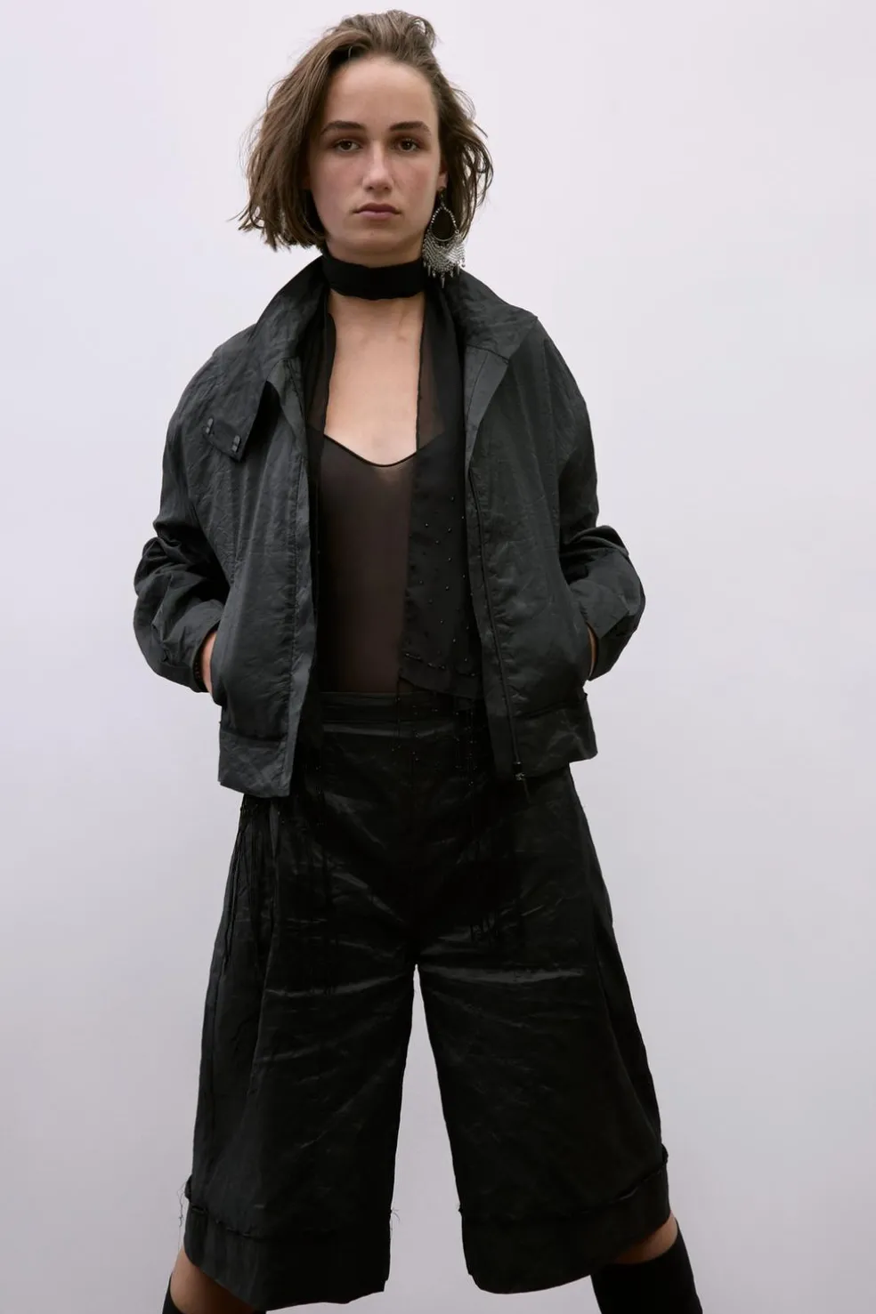 ZARA Blusões|Lingerie^BOMBER EFEITO ENGOMADO FIO METALIZADO Preto