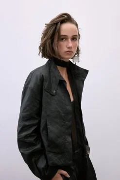 ZARA Blusões|Lingerie^BOMBER EFEITO ENGOMADO FIO METALIZADO Preto