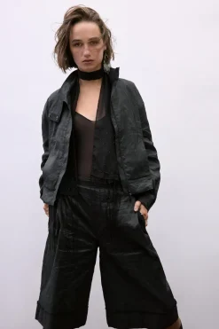 ZARA Blusões|Lingerie^BOMBER EFEITO ENGOMADO FIO METALIZADO Preto