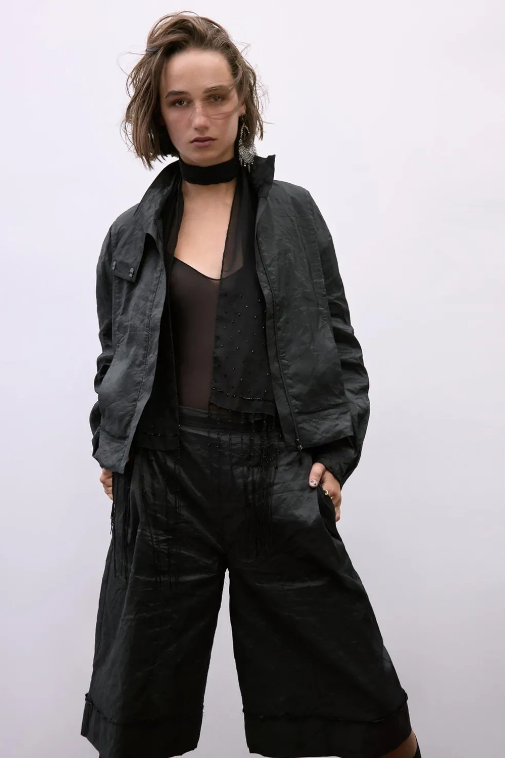 ZARA Blusões|Lingerie^BOMBER EFEITO ENGOMADO FIO METALIZADO Preto