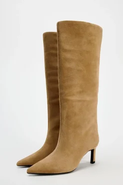 ZARA Sapatos^BOTA COM TACÃO EM CROUTE Torrado-escuro