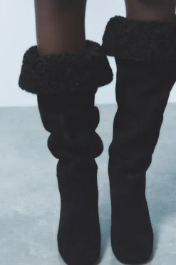 ZARA Sapatos^BOTA COM TACÃO EM CROUTE Preto