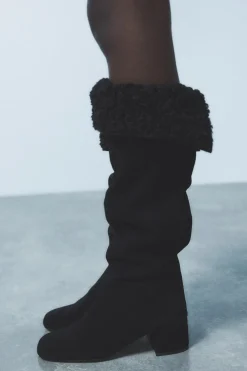 ZARA Sapatos^BOTA COM TACÃO EM CROUTE Preto