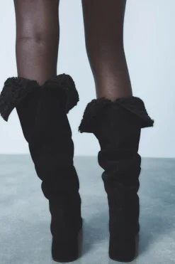 ZARA Sapatos^BOTA COM TACÃO EM CROUTE Preto