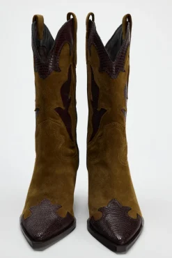 ZARA Sapatos^BOTA COM TACÃO EM CROUTE COMBINADA Castanho